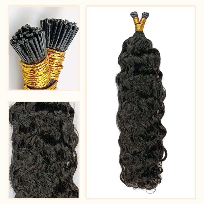 I-Tip Hair Extensions - #1B Water Wave SDD Human Hair