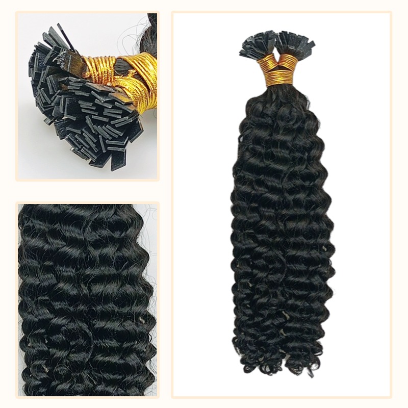 K-Tip Hair Extensions - #1B Deep Curly SDD Human Hair