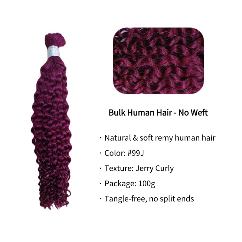 Jerry Curly Bulk Human Hair - #99J Burgundy Braiding Hair