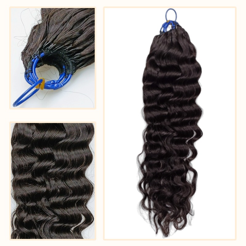 Pre-looped Crochet Braids - #1B Water Wave Human Hair