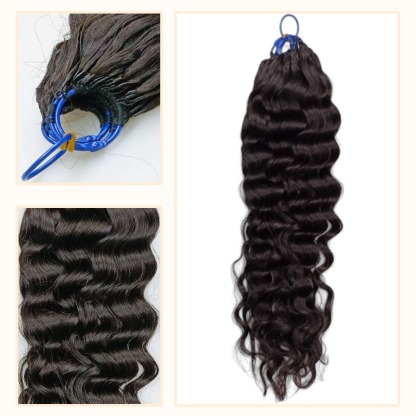 Pre-looped Crochet Braids - #1B Water Wave Human Hair