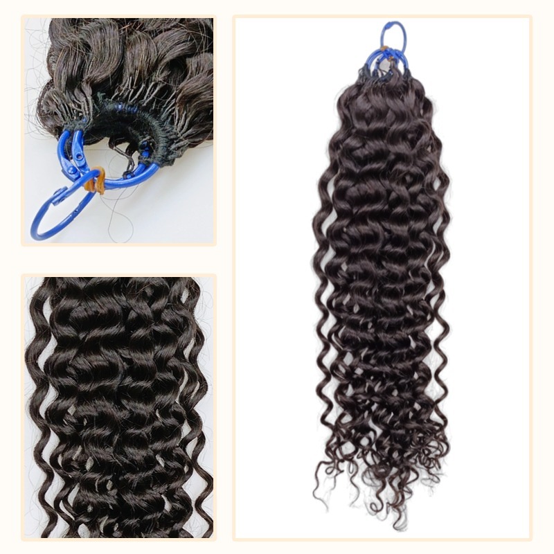 Pre-looped Crochet Braids - #1B Deep Curly Human Hair