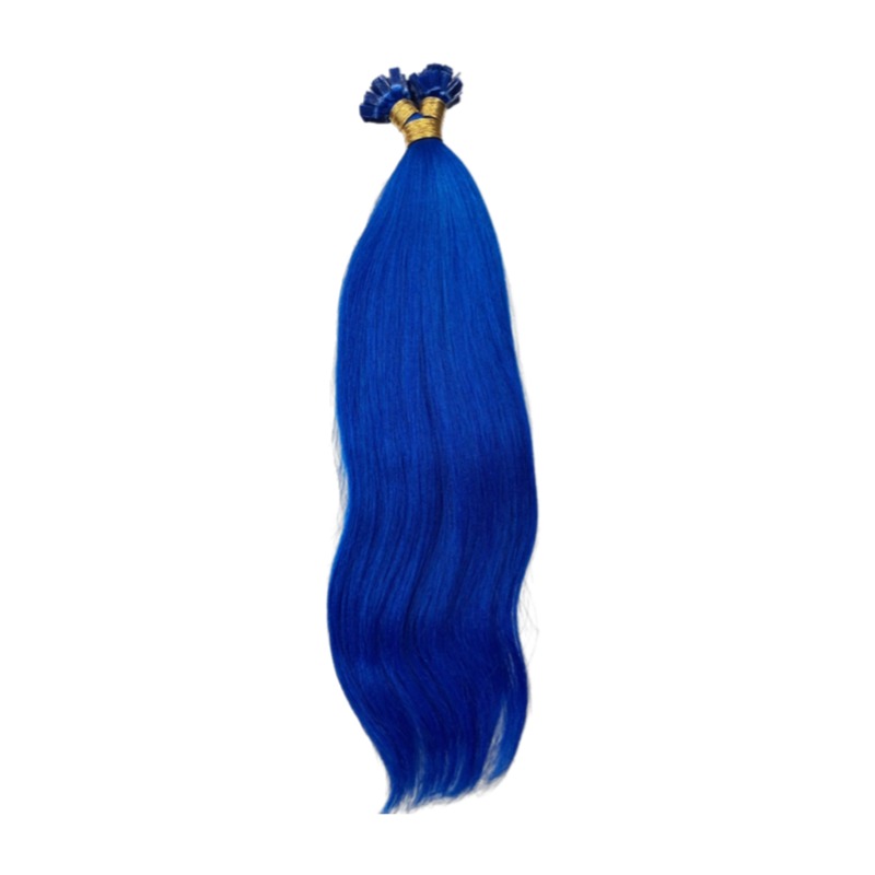 K-Tip Hair Extensions - #Blue Yaki Straight Human Hair