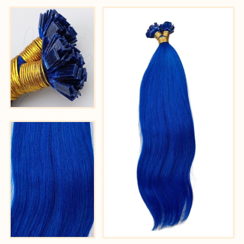 K-Tip Hair Extensions - #Blue Yaki Straight Human Hair