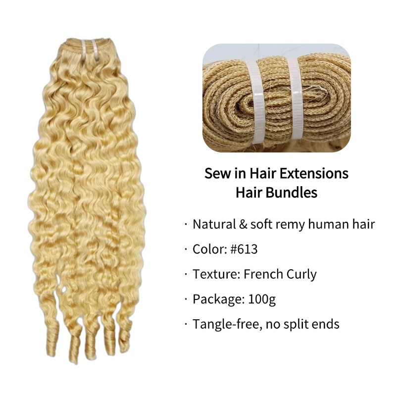 Sew In Hair Extensions - #613 French Curly Human Hair