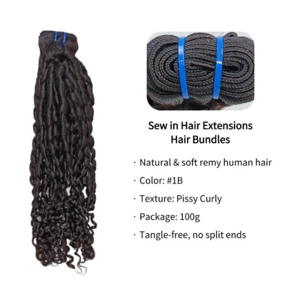Sew In Hair Extensions - #1B Pissy Curly Human Hair Bundles