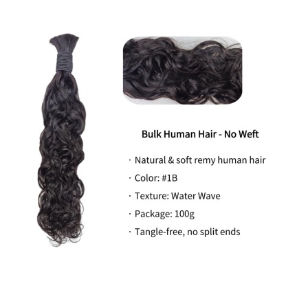 Bulk Human Hair - #1B Black Water Wave Braiding Hair