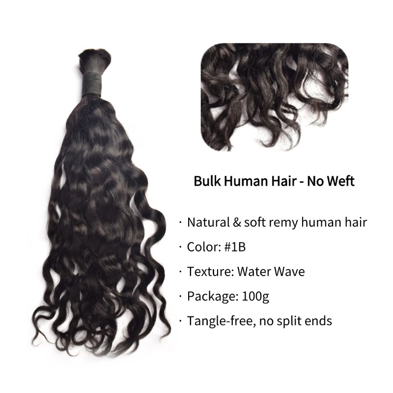 Water Wave Bulk Human Hair - #1B Black Hair Extensions