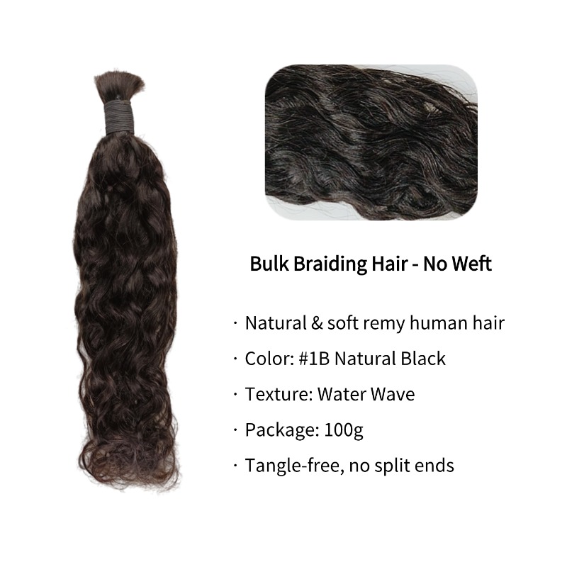 Water Wave Bulk Human Hair - #1B Black Braiding Hair