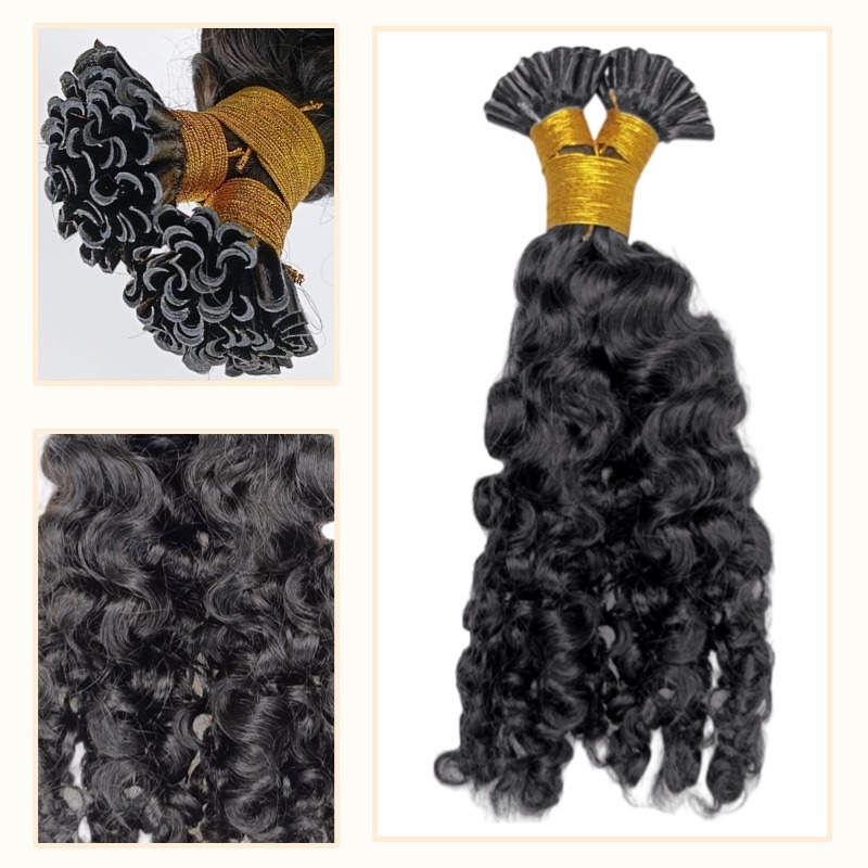 U-Tip Hair Extensions - #1B Burmese Curly Human Hair