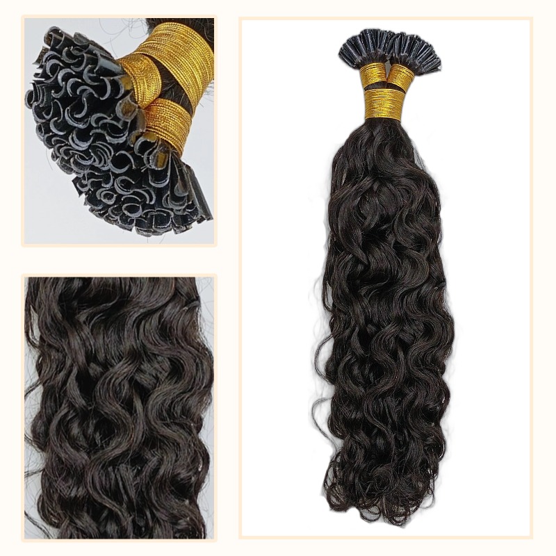 U-Tip Hair Extensions - #1B Italian Curly Human Hair