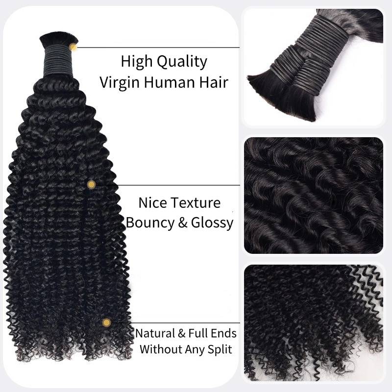 Kinky Curly Bulk Human Hair - #1B Black Braiding Hair