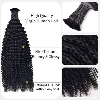 Kinky Curly Bulk Human Hair - #1B Black Hair Extensions