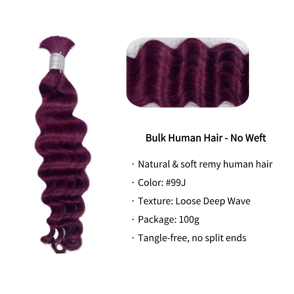 Bulk Human Hair - #99J Loose Deep Wave Braiding Hair