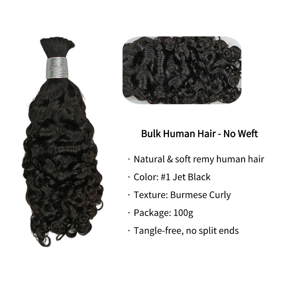 Bulk Human Hair - #1 Burmese Curly Braiding Hair