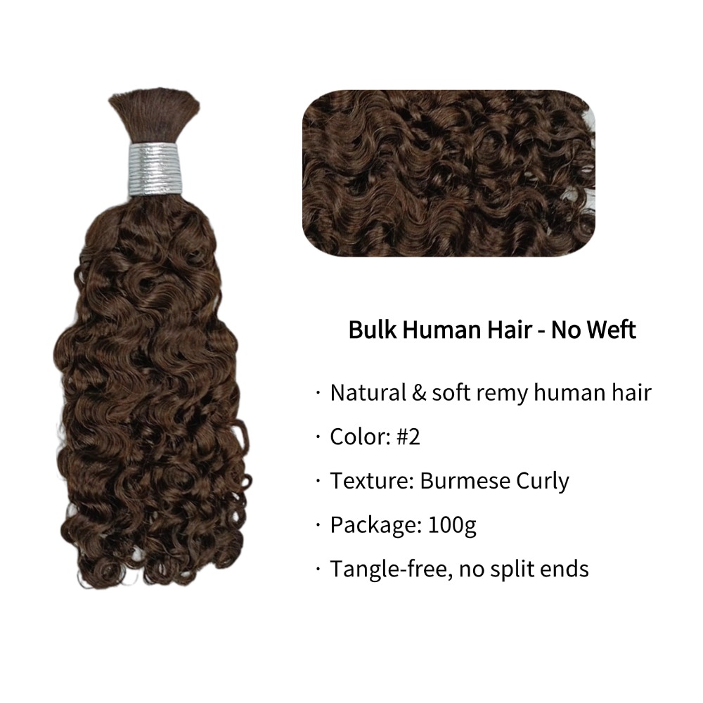 Bulk Human Hair - #2 Burmese Curly Braiding Hair