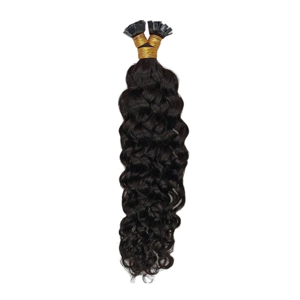 K-Tip Hair Extensions - #1B Italian Curly Human Hair