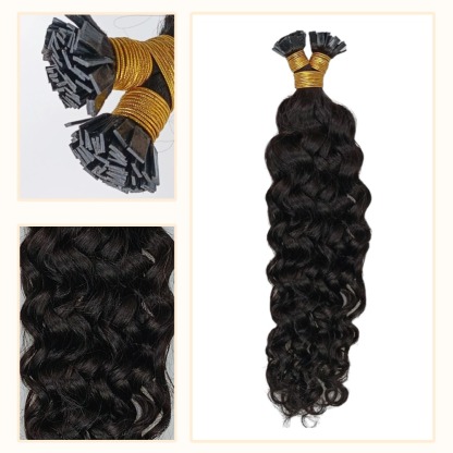 K-Tip Hair Extensions - #1B Italian Curly Human Hair