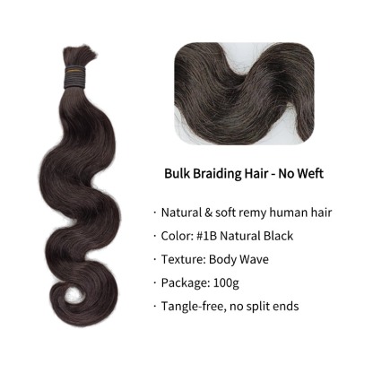 Body Wave Bulk Human Hair - #1B Black Braiding Hair