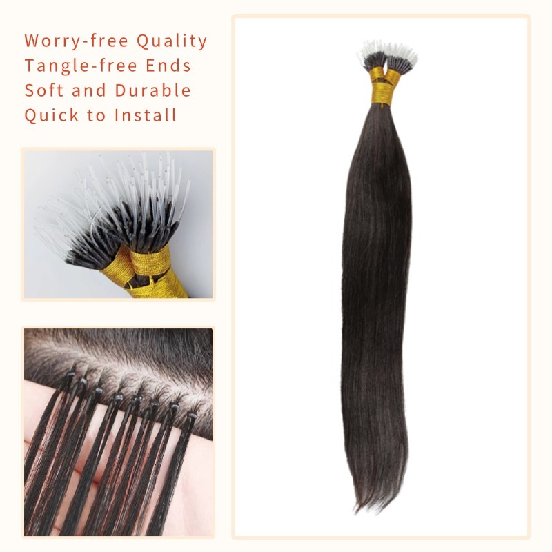 Elastic I-Tip Hair Extensions - #1B Straight Human Hair
