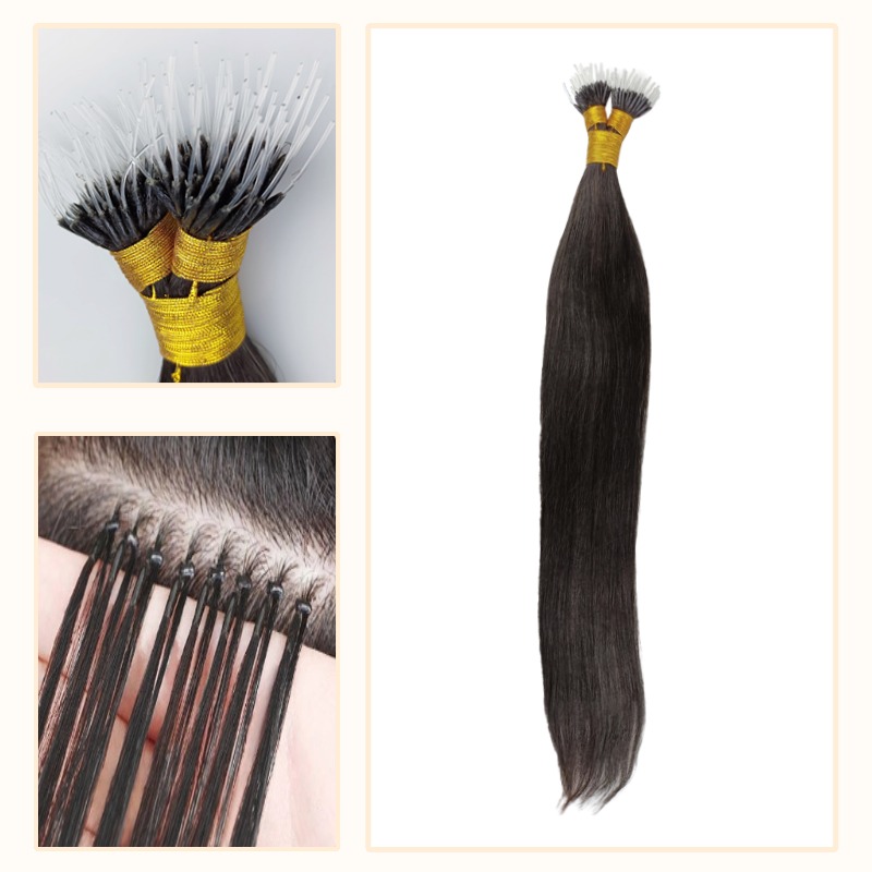 Nano Bond Hair Extensions - #1B Straight Human Hair