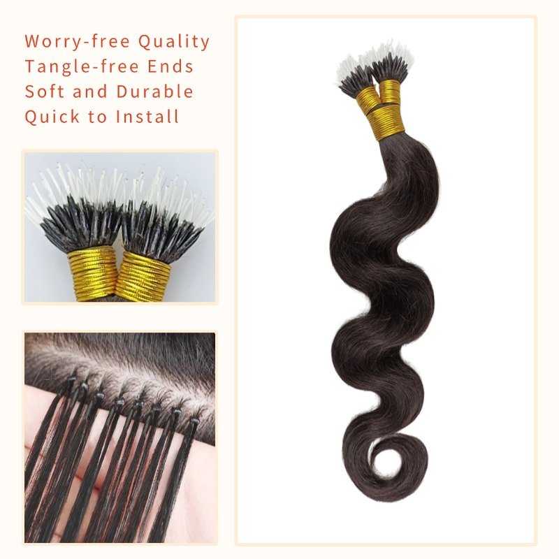 Elastic I-Tip Hair Extensions - #1B Body Wave Human Hair