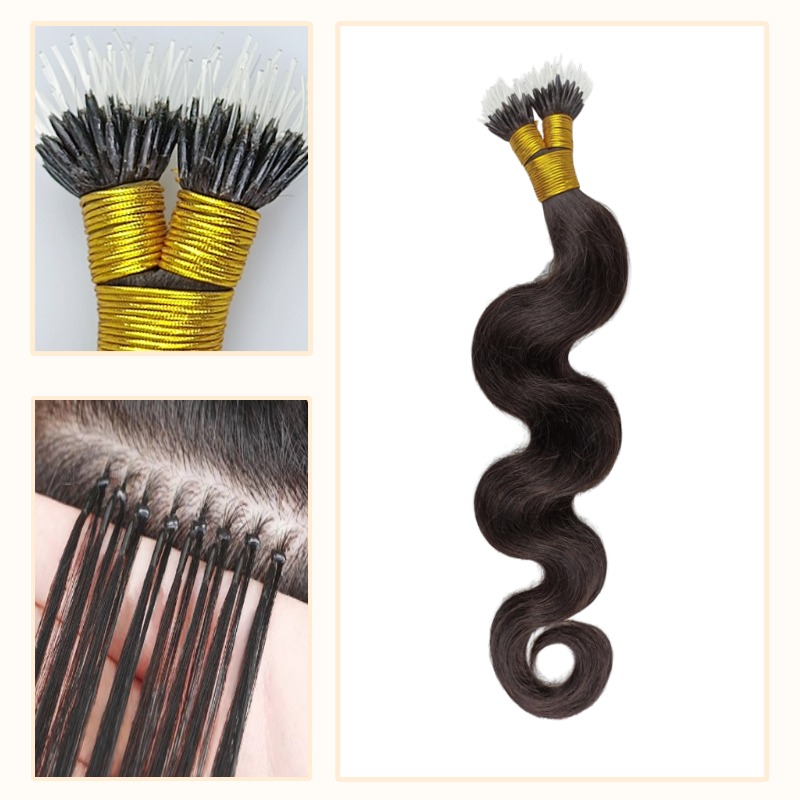 Nano Bond Hair Extensions - #1B Body Wave Human Hair