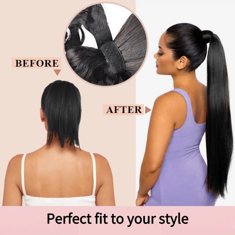 Ponytail Hair Extensions - #1B Natural Human Hair