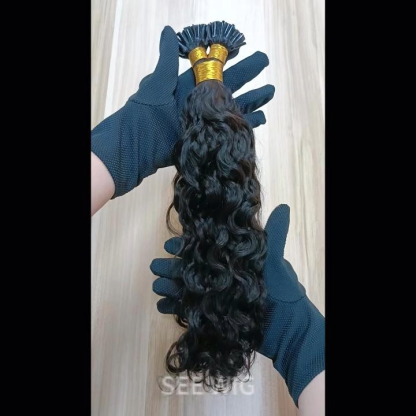 U-Tip Hair Extensions - #1B Italian Curly Human Hair