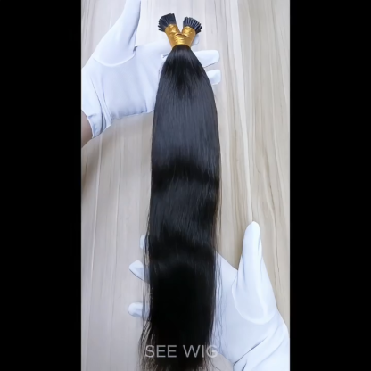 I-Tip Hair Extensions - #1B Yaki Straight Human Hair