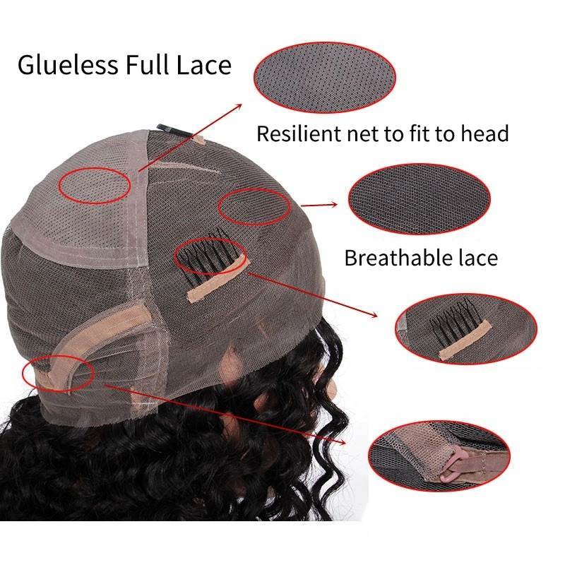 Glueless Full Lace Wigs - #1B Kinky Straight Human Hair