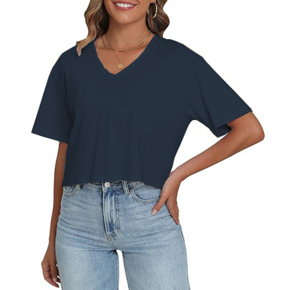Women's  Short Sleeve Shirts Loose Athletic Crop Tops Gym Casual Cropped T-Shirt