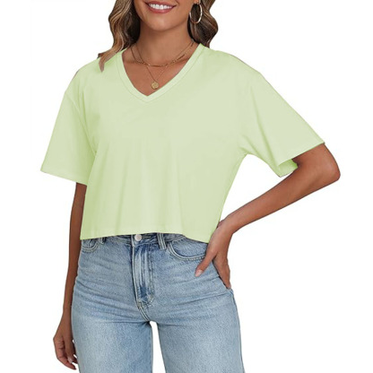 Women's  Short Sleeve Shirts Loose Athletic Crop Tops Gym Casual Cropped T-Shirt