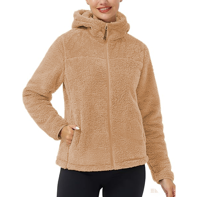 Women's Fuzzy Fleece Jacket Full Zip Up Lightweight