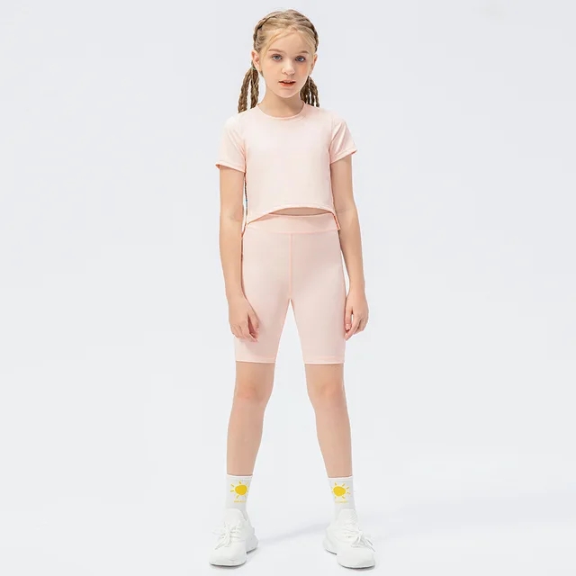 4 Colors Girls Kid Cute Shirt Quick Dry Breathable Stretch Short Sleeve Kids Clothing Children Yoga Sports Dance Tank Top Shirts