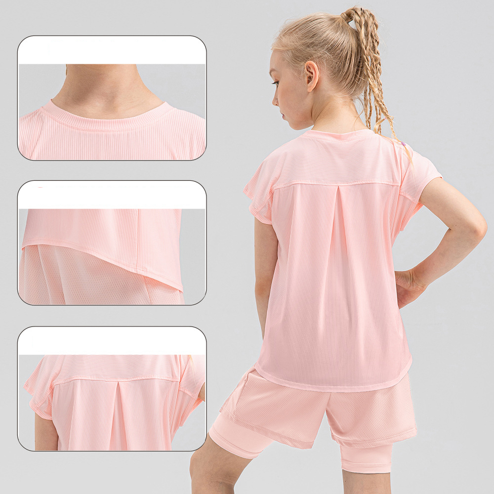4 Colors Girls Kid Cute Shirt Quick Dry Breathable Stretch Short Sleeve Kids Clothing Children Yoga Sports Dance Tank Top Shirts