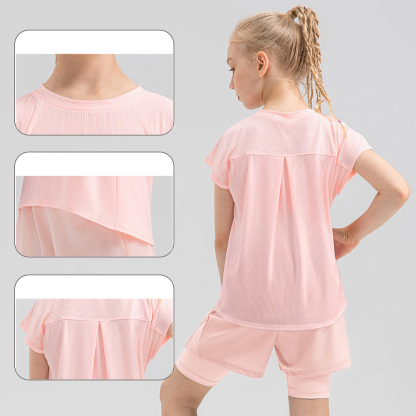 4 Colors Girls Kid Cute Shirt Quick Dry Breathable Stretch Short Sleeve Kids Clothing Children Yoga Sports Dance Tank Top Shirts