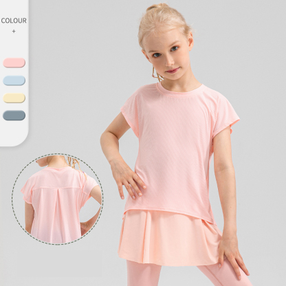 4 Colors Girls Kid Cute Shirt Quick Dry Breathable Stretch Short Sleeve Kids Clothing Children Yoga Sports Dance Tank Top Shirts
