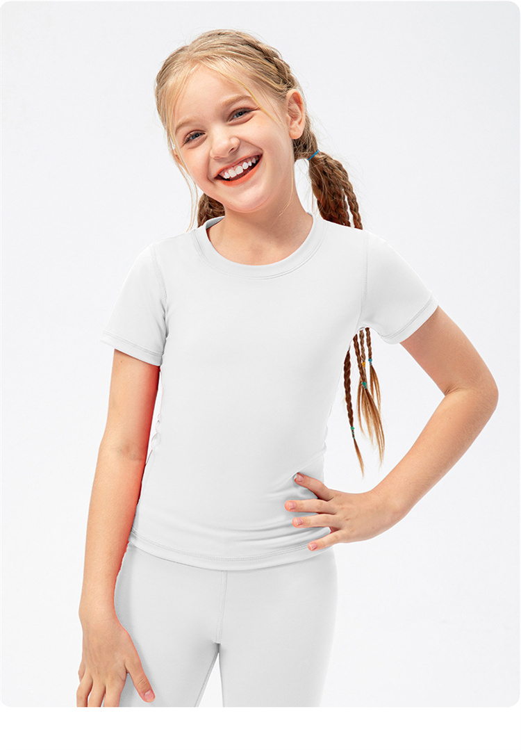 NWT Girls Kid Cute Quick Dry Breathable Stretch Short Sleeve Kids Clothing Children Yoga Sports Dance Tank Top Shirts