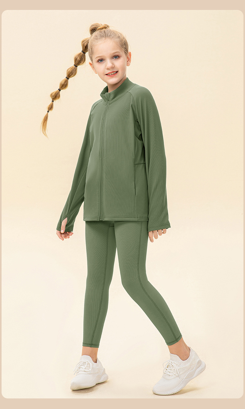 NWT 2 pcs Girls Kid Winter Fleece Jacket Breathable Stretch Top Thick & Dance Tight Kids Pant Children Yoga Sports Sets