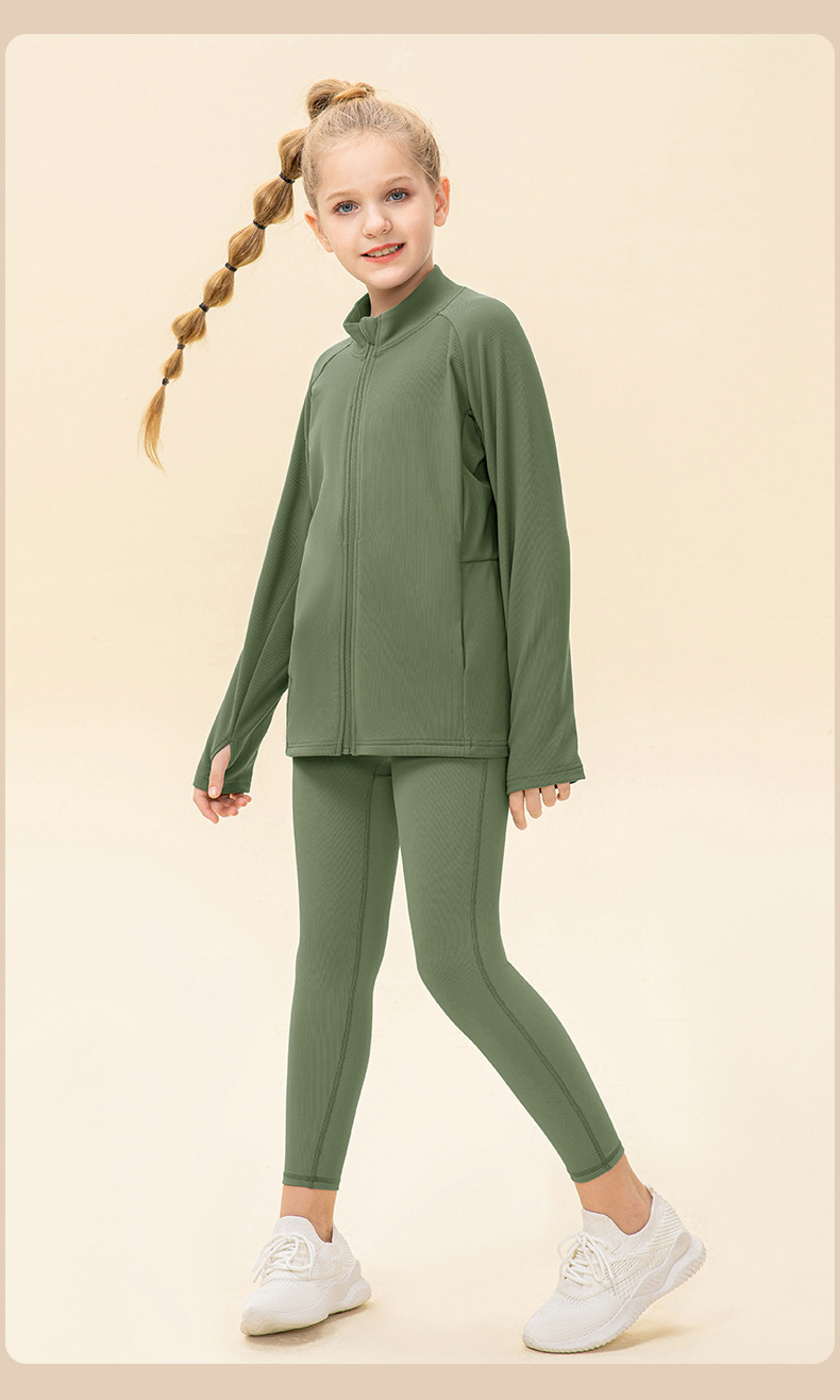 NWT 2 pcs Girls Kid Winter Fleece Jacket Breathable Stretch Top Thick & Dance Tight Kids Pant Children Yoga Sports Sets