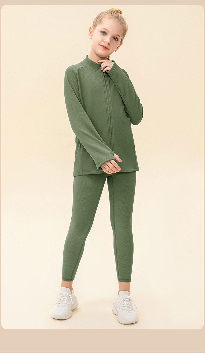 NWT 2 pcs Girls Kid Winter Fleece Jacket Breathable Stretch Top Thick & Dance Tight Kids Pant Children Yoga Sports Sets