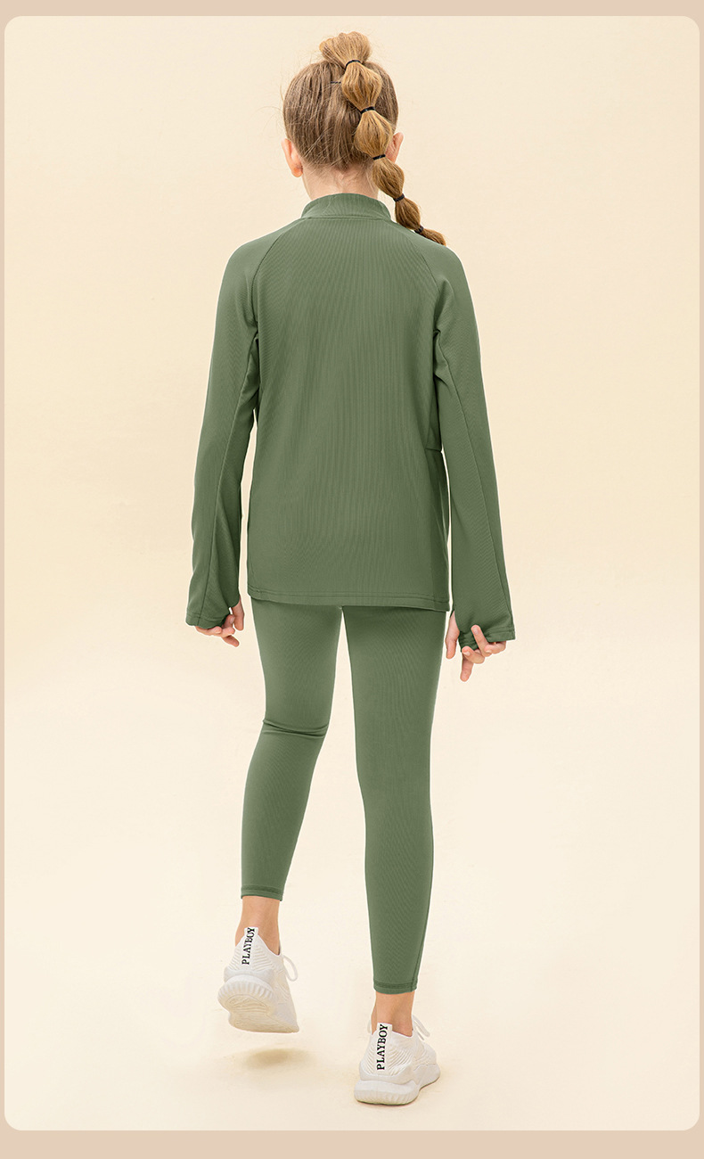 NWT 2 pcs Girls Kid Winter Fleece Jacket Breathable Stretch Top Thick & Dance Tight Kids Pant Children Yoga Sports Sets