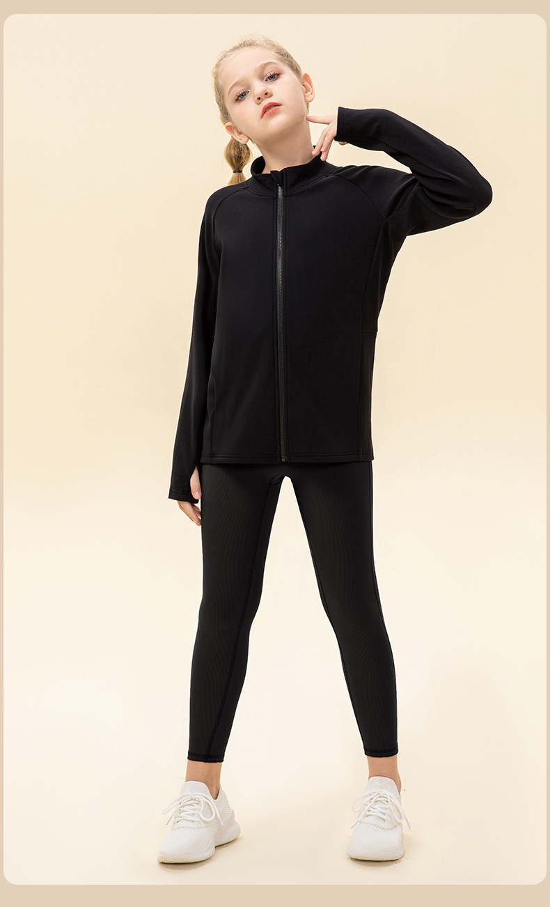 NWT 2 pcs Girls Kid Winter Fleece Jacket Breathable Stretch Top Thick & Dance Tight Kids Pant Children Yoga Sports Sets