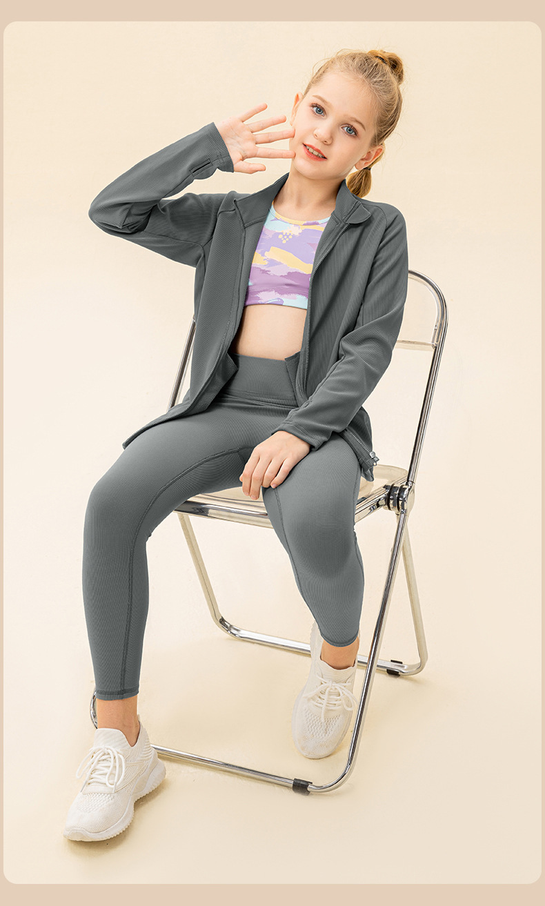 NWT 2 pcs Girls Kid Winter Fleece Jacket Breathable Stretch Top Thick & Dance Tight Kids Pant Children Yoga Sports Sets