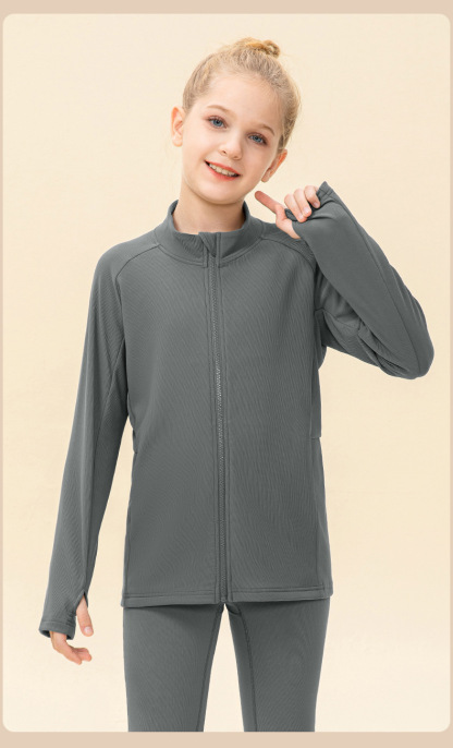 NWT 2 pcs Girls Kid Winter Fleece Jacket Breathable Stretch Top Thick & Dance Tight Kids Pant Children Yoga Sports Sets