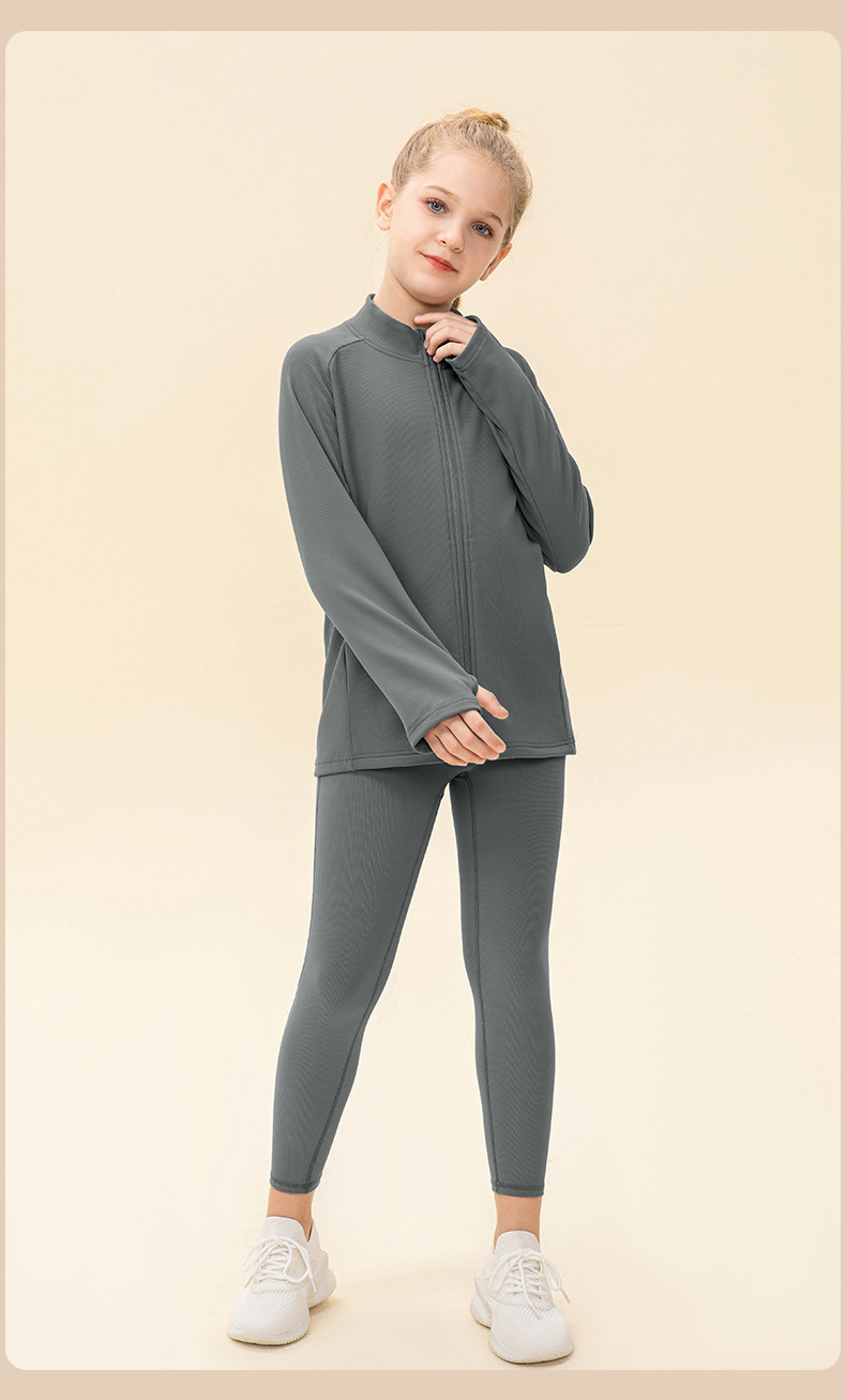 NWT 2 pcs Girls Kid Winter Fleece Jacket Breathable Stretch Top Thick & Dance Tight Kids Pant Children Yoga Sports Sets