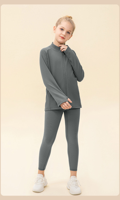 NWT 2 pcs Girls Kid Winter Fleece Jacket Breathable Stretch Top Thick & Dance Tight Kids Pant Children Yoga Sports Sets