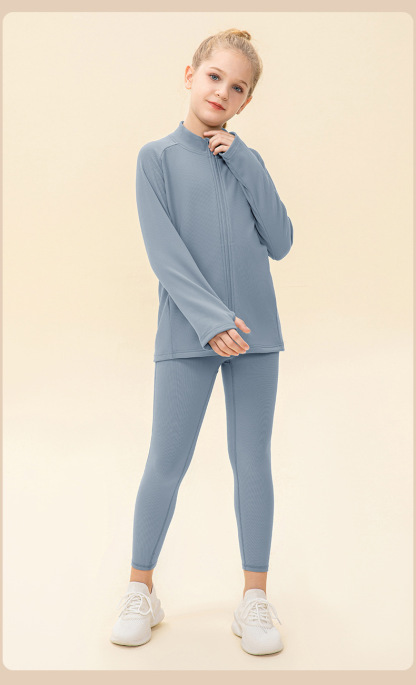 NWT 2 pcs Girls Kid Winter Fleece Jacket Breathable Stretch Top Thick & Dance Tight Kids Pant Children Yoga Sports Sets