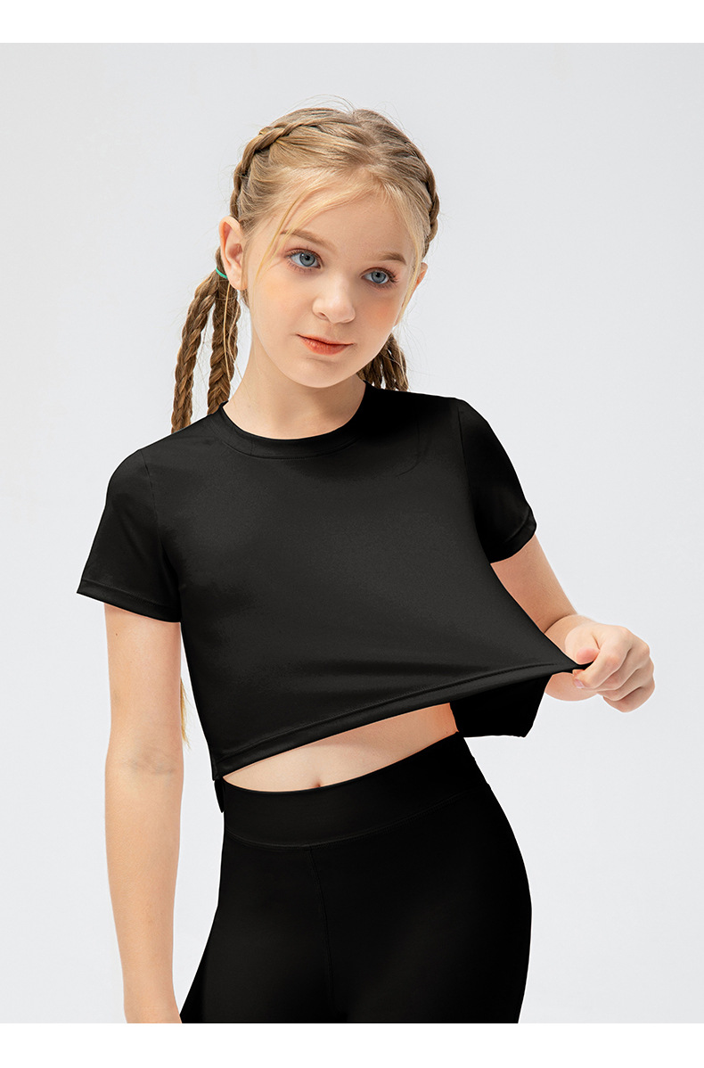 NWT Girls Kid Short Sleeve Shirt Cute Quick Dry Breathable Stretch Kids Children Yoga Sports Dance Tank Top Short Shirts